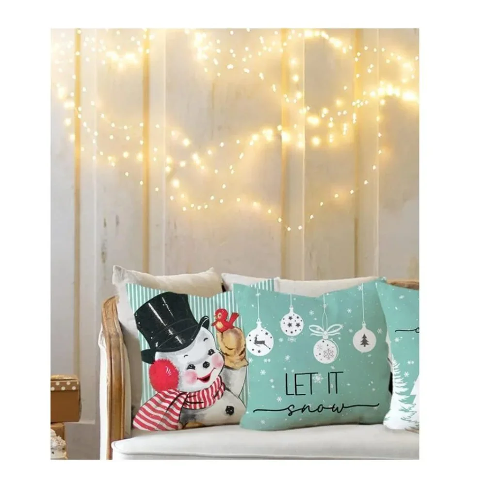 Christmas Pillow Cover Case Green Snowman Decoration Accent Holiday Xmas Decor
